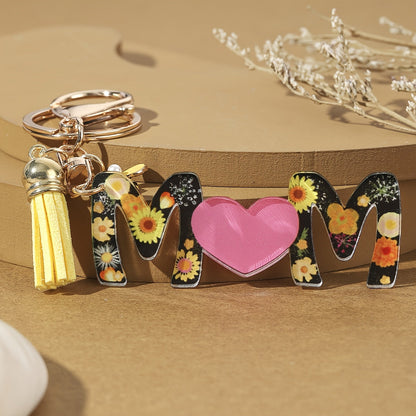 Porte-clés pour femmes – Cadeau de fête des mères à la mode, anneau porte-clés avec cœur et motif floral, accessoire élégant