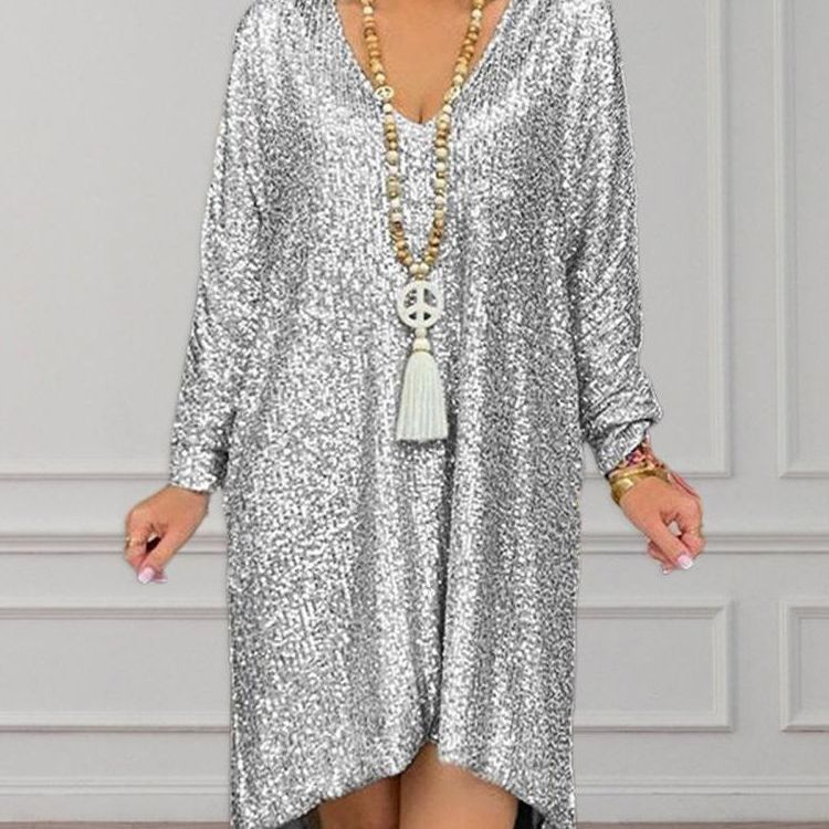 Damen Glitzer Paillettenkleid Elegant A-Linie für festliche Anlässe und Partys