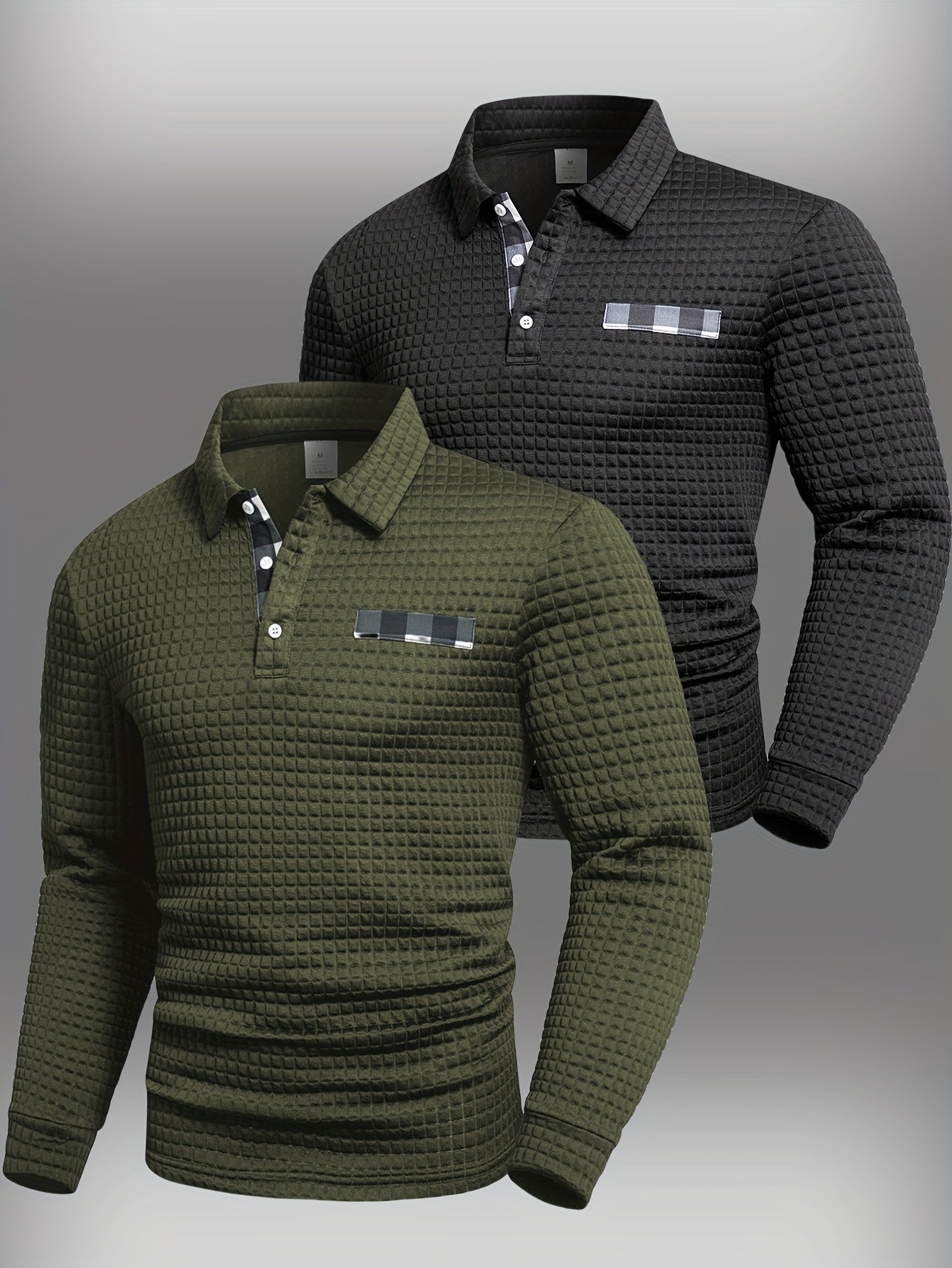 Herren Langarm Poloshirt strukturiert mit Kragen marineblau