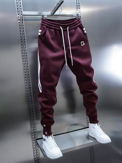 Pantaloni da jogging da uomo sportivi con bande laterali, coulisse e bottoni in vita
