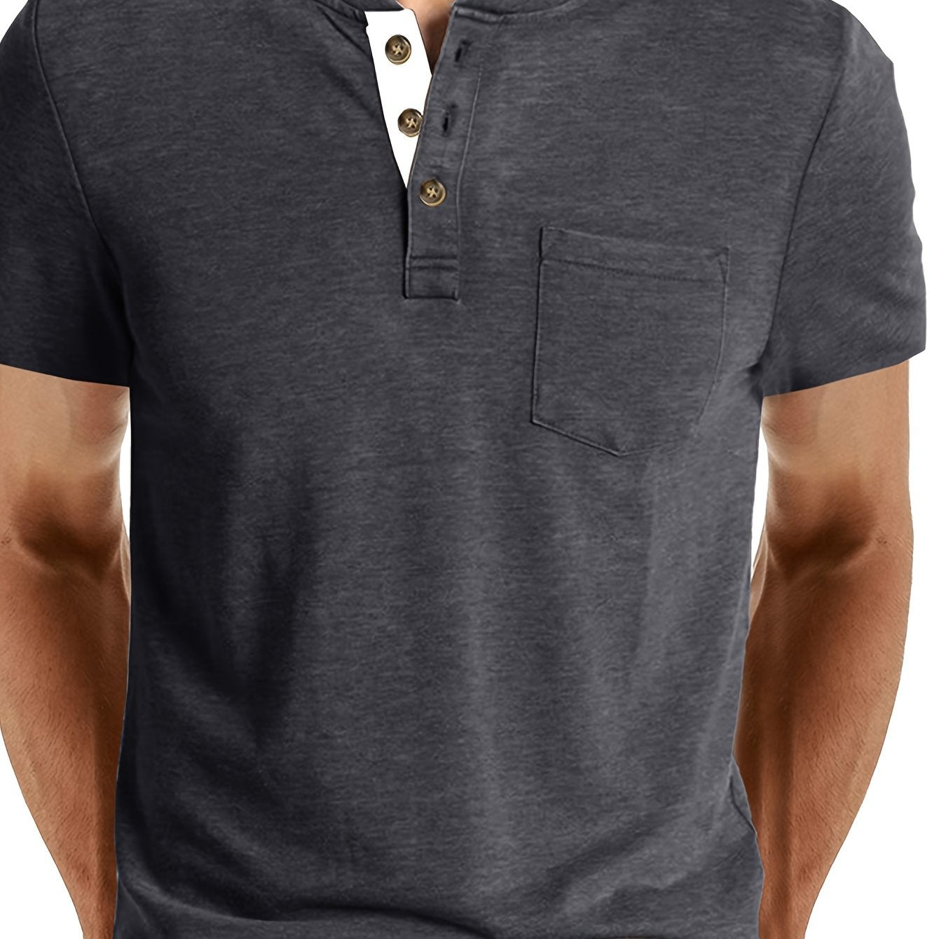Camiseta Henley para hombre con botonadura y bolsillo en el pecho – Camiseta casual de manga corta para uso diario y tiempo libre