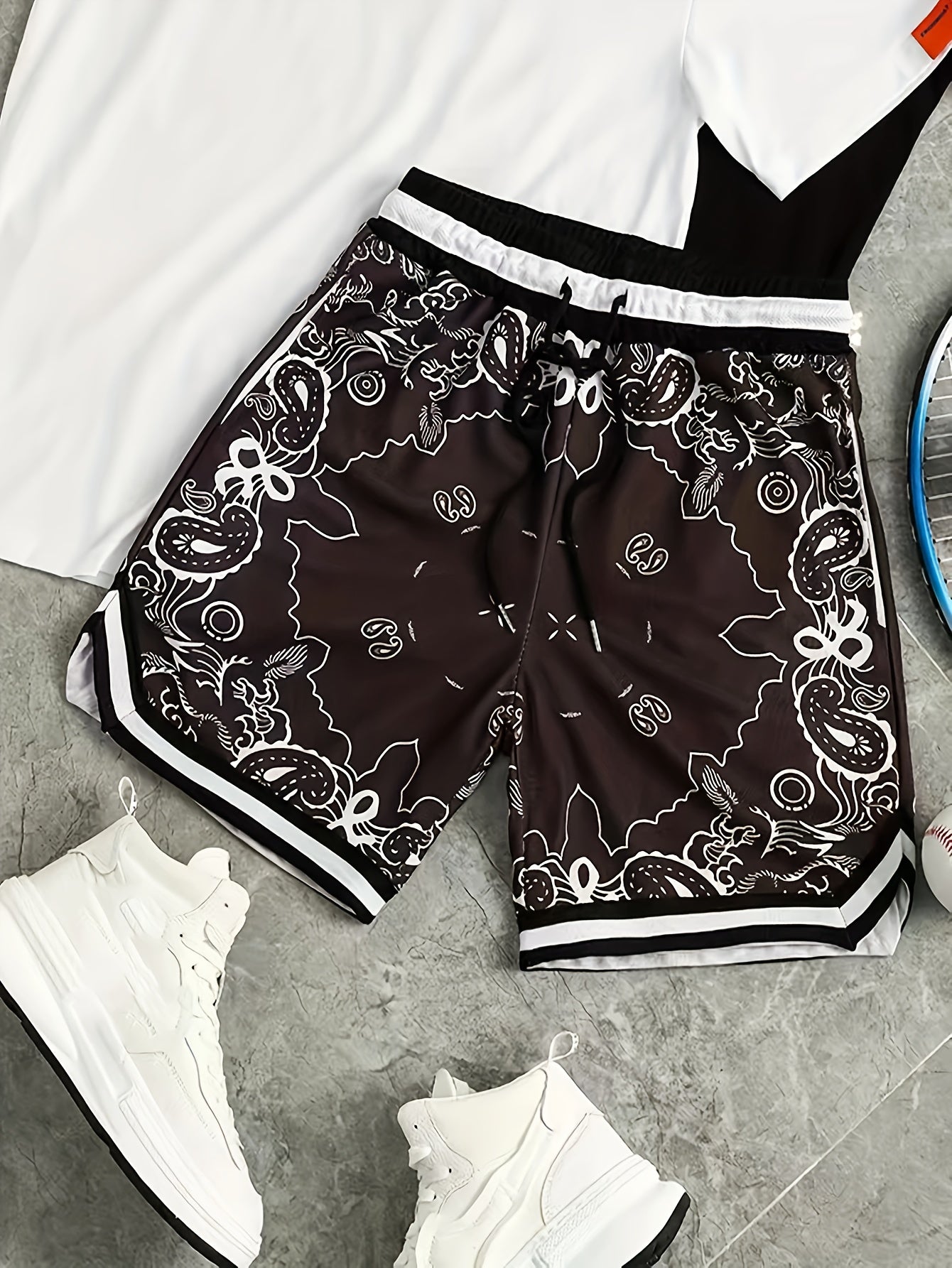 Herren Streetwear Basketball-Shorts mit Paisley-Print und sportlichem Design