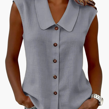 Blouse sans manches pour femme avec patte de boutonnage et grand col – Style décontracté élégant pour le quotidien et le bureau