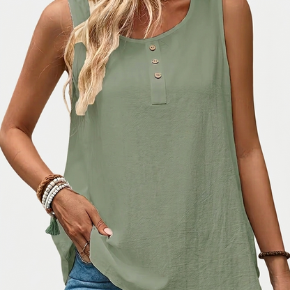 Top Henley sans manches décontracté pour femme avec patte de boutonnage, idéal pour le quotidien et l'été