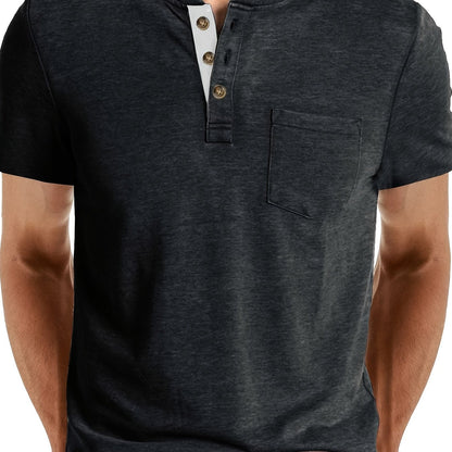 Camiseta Henley para hombre con botonadura y bolsillo en el pecho – Camiseta casual de manga corta para uso diario y tiempo libre