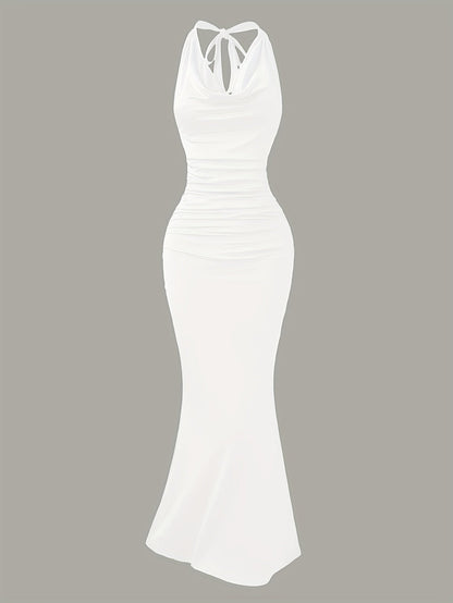Dame Aftenkjole Elegant Ryggfri Maxi Fest Halterneck Figurformende