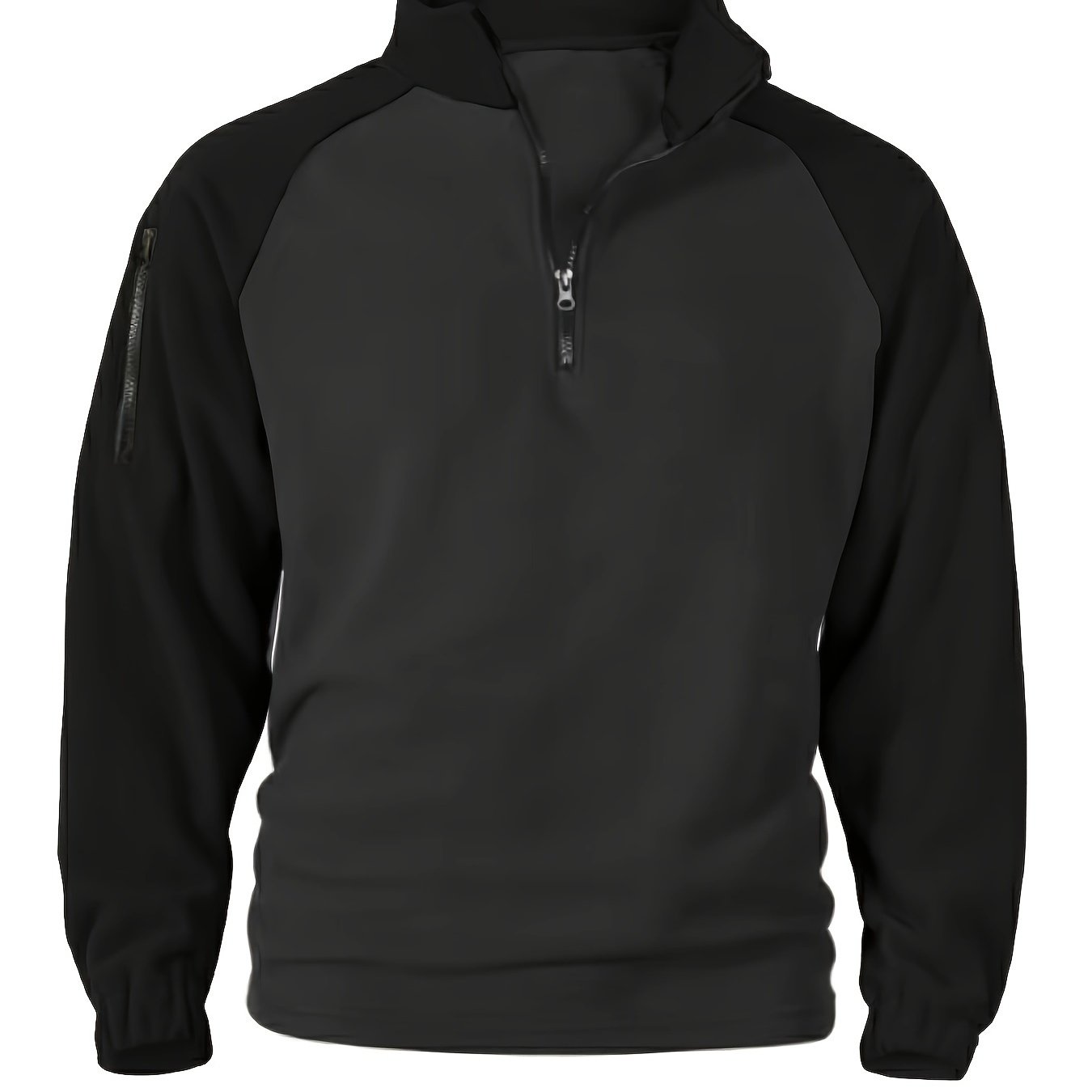 Pullover in pile da uomo, maniche raglan, chiusura a un quarto con zip, grigio scuro e marrone