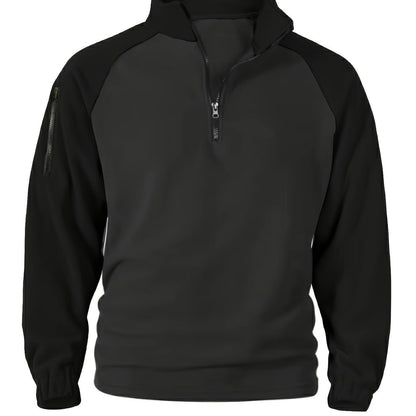 Pullover in pile da uomo, maniche raglan, chiusura a un quarto con zip, grigio scuro e marrone
