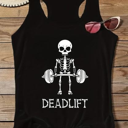 Damlinne med skelett-Deadlift-motiv – sportig fitnessfun racerback-topp