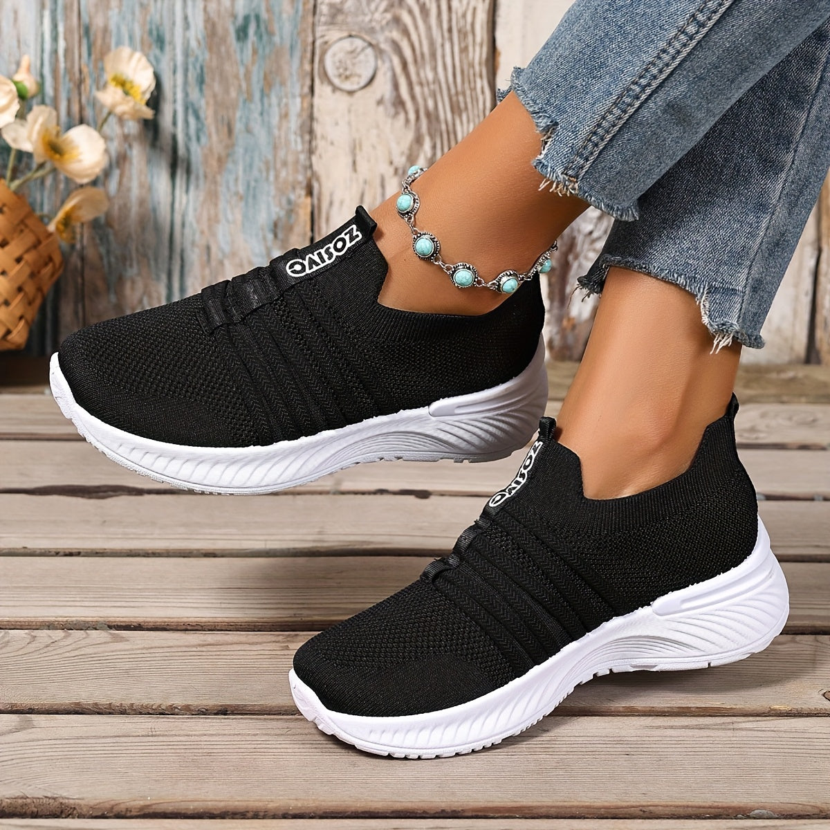 Sneaker Slip-On da donna con motivo a righe – Scarpe casual comode per tutti i giorni e viaggi