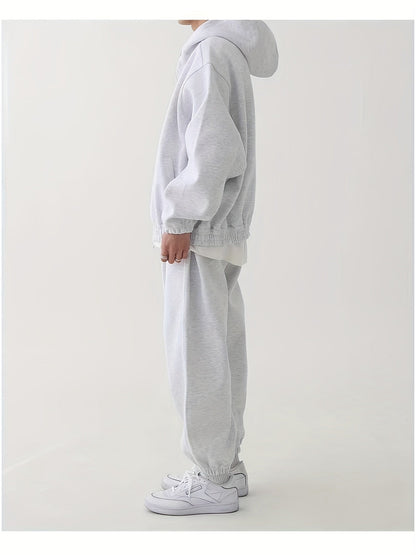Completo unisex con felpa con cappuccio e cerniera e pantaloni da jogging, comodo completo sportivo loungewear