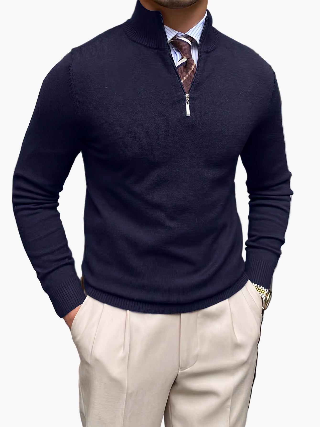 Herren Premium Pullover mit Viertelreißverschluss – Eleganter Business Casual Look