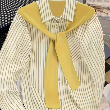 Camisa de rayas para mujer con cuello anudado en rosa
