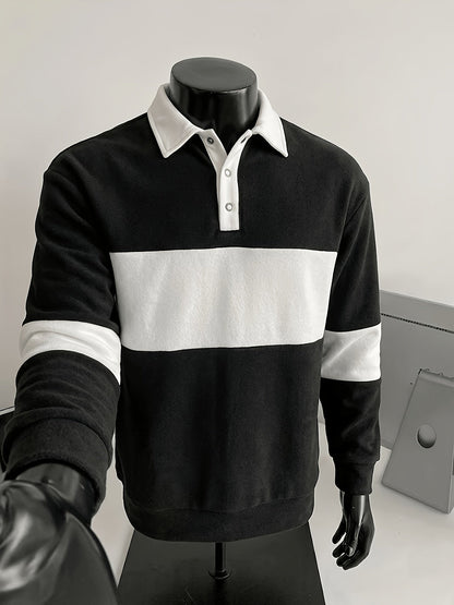 Polo da uomo a maniche lunghe, a righe, con colletto