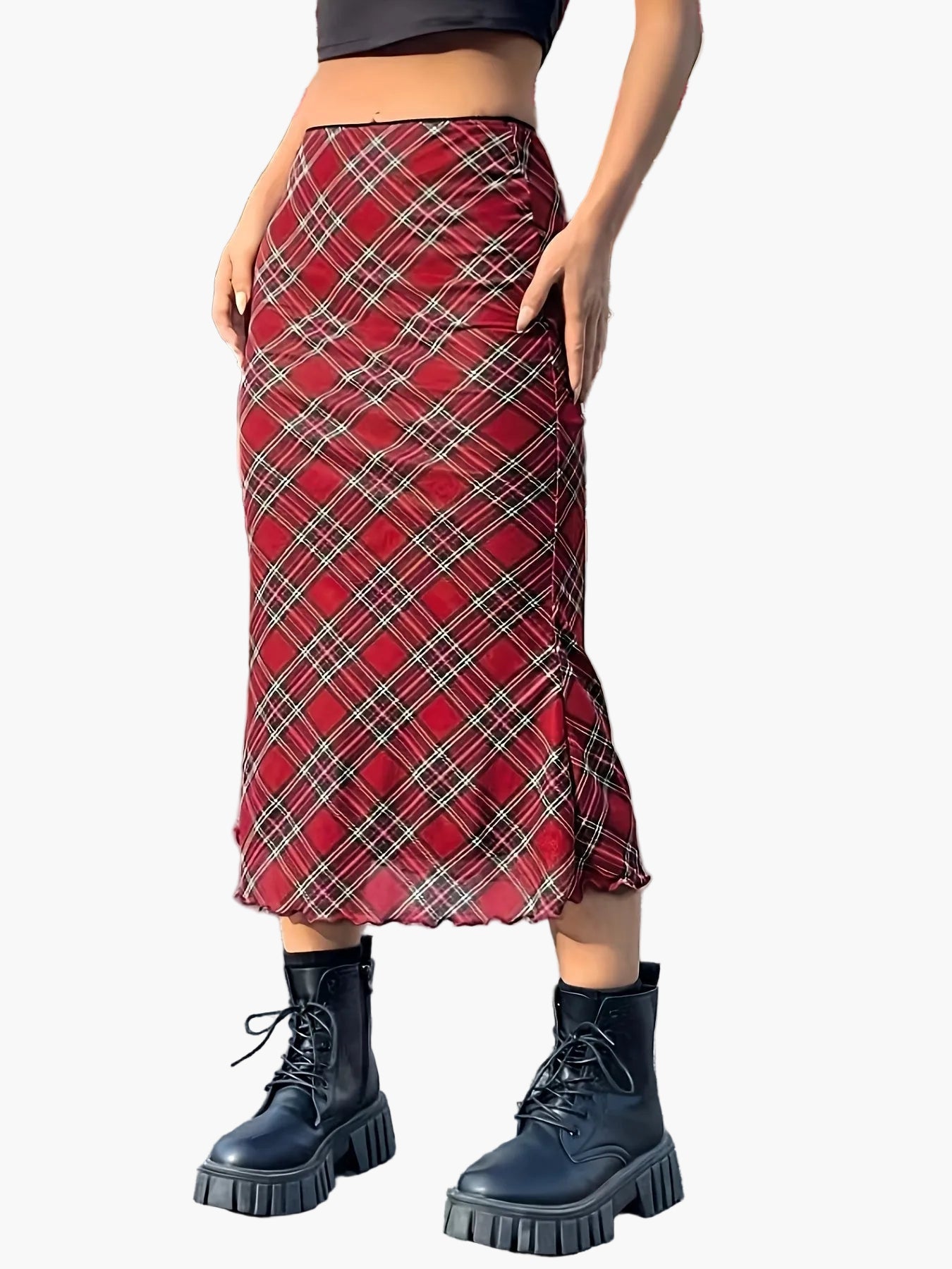 Damen Maxirock Elegant Kariert Vintage-Stil für Alltag und Freizeit