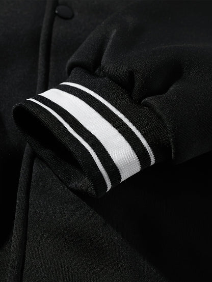Heren-honkbaljack met capuchon, college-stijl, drukknopen, contrasterende mouwen en tekstcuntegn