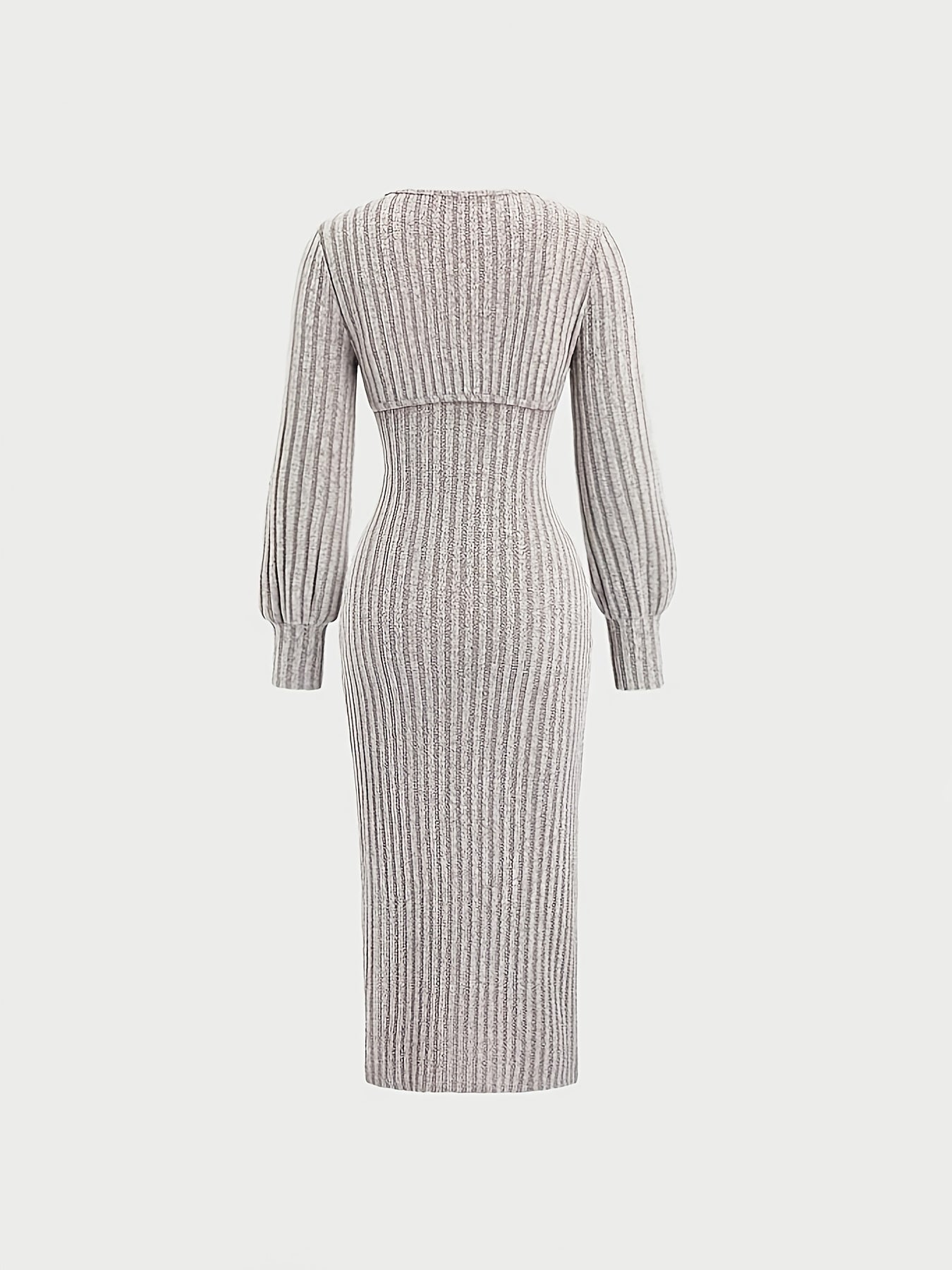 Damen Geripptes Midikleid mit Spaghettiträgern und Kurzpullover-Set