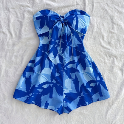 Mono bandeau para mujer con detalle de lazo y estampado floral – Peto de verano casual