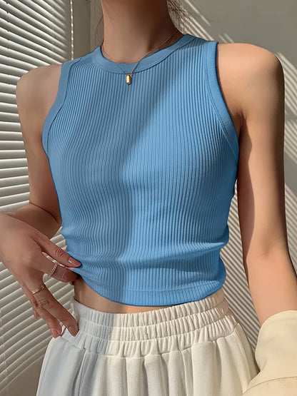 Top de tirantes acanalado de moda para mujer para el día a día y el tiempo libre – Look de elegancia deportiva