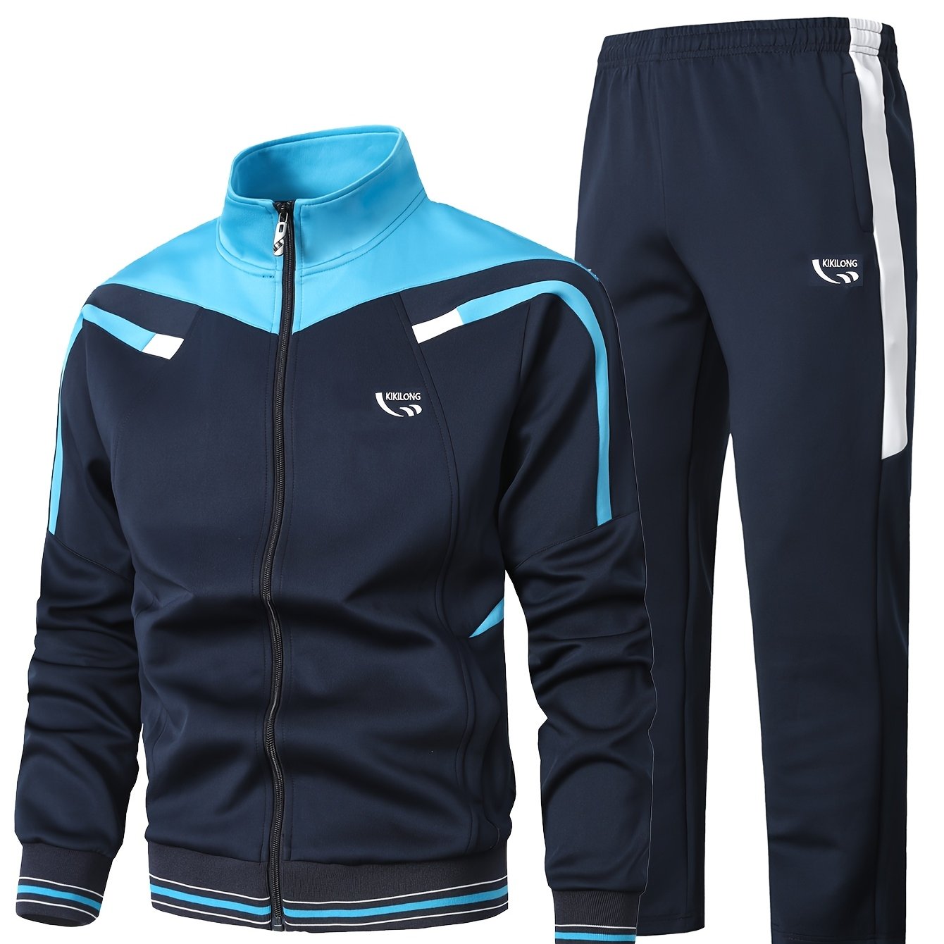 Herren Trainingsanzug Schwarz Grau Sportanzug Jacke und Hose Set