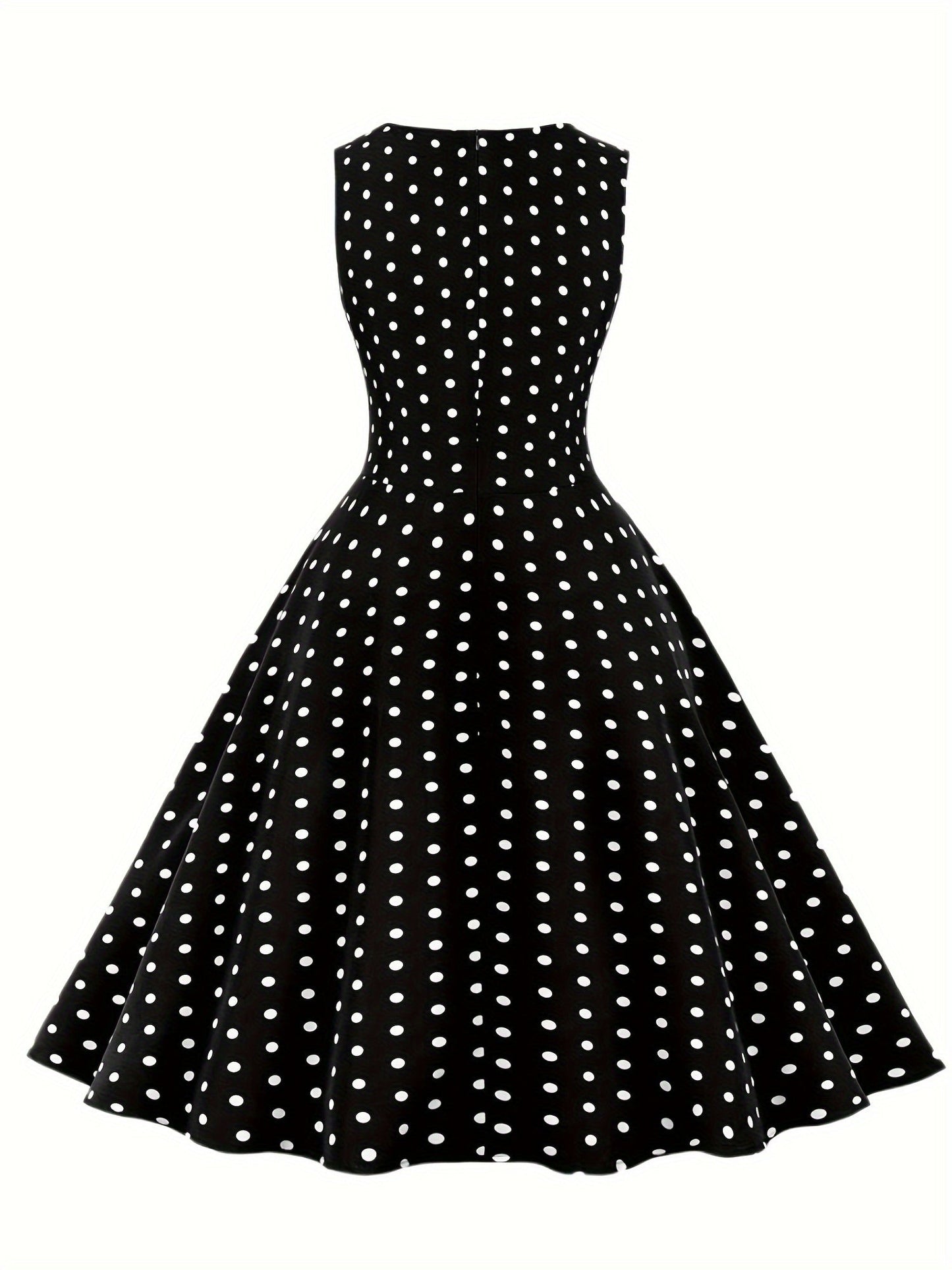 Damen Vintage Polka Dot Fit & Flare Partykleid mit Gürtel, ärmellos, Retro Sommerkleid