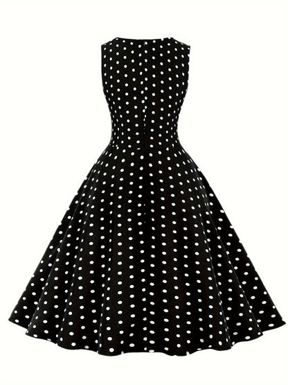 Damen Vintage Polka Dot Fit & Flare Partykleid mit Gürtel, ärmellos, Retro Sommerkleid