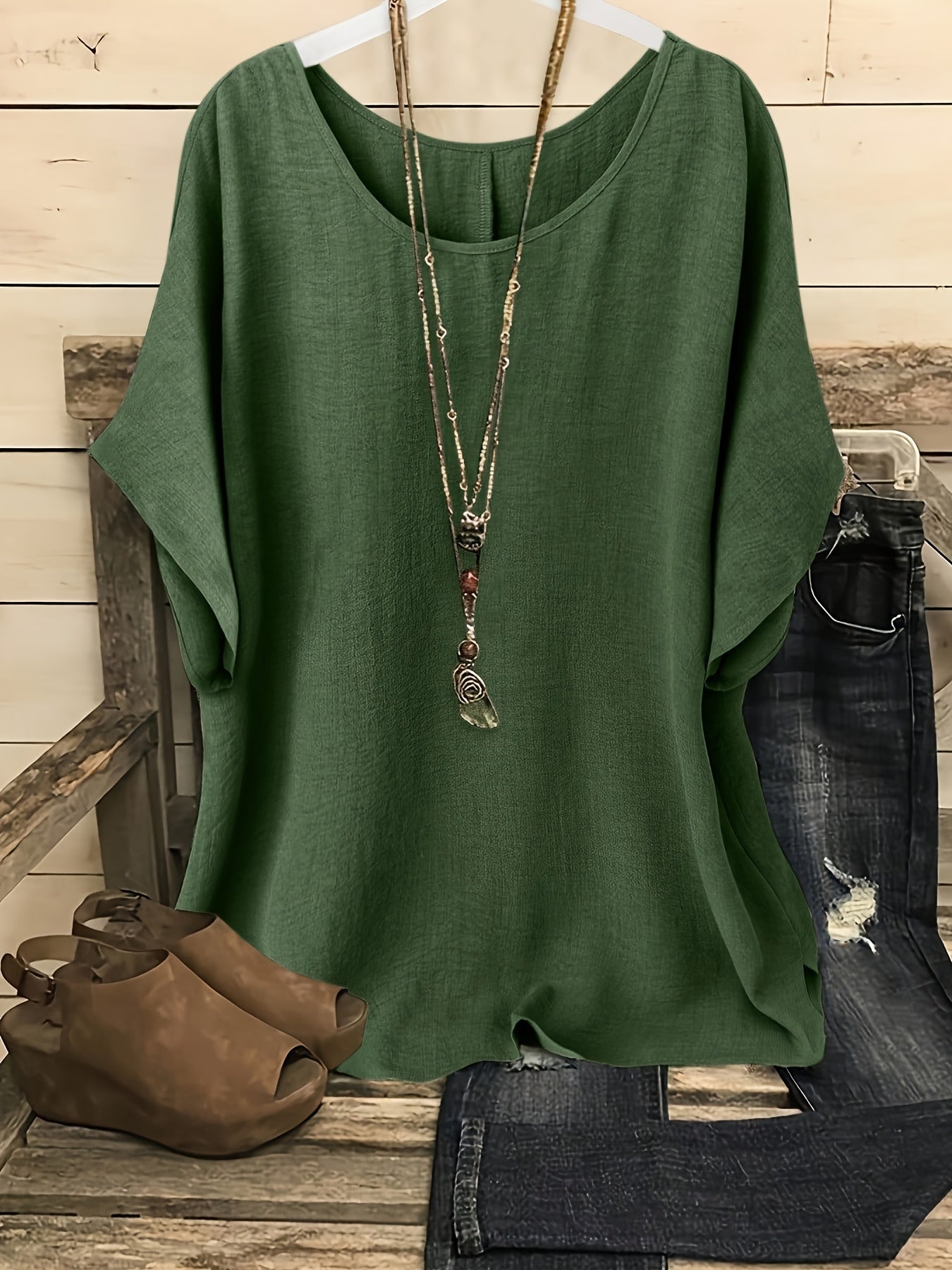 Damen Casual Oversize Bluse mit Rundhalsausschnitt – Perfekt für Alltag und Freizeit