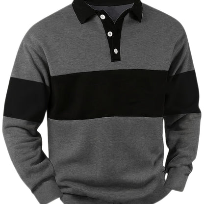 Polo da uomo a maniche lunghe, a righe, con colletto