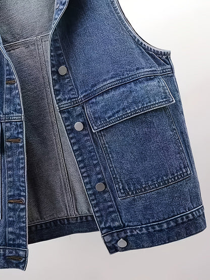 Jeansweste mit Kapuze, Ärmellos, Blau, für Damen
