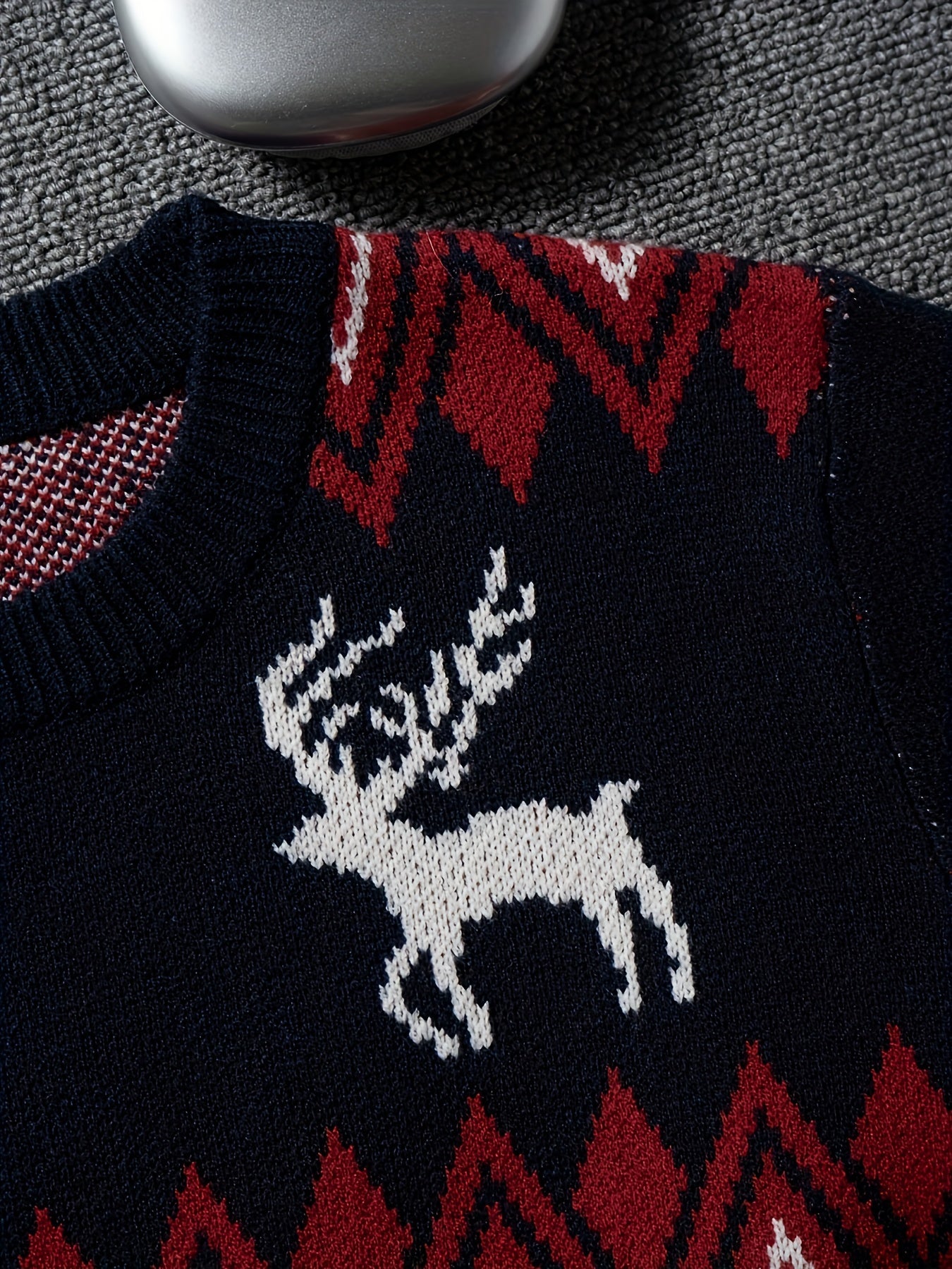 Maglione natalizio da uomo con motivo renna e fiocchi di neve, stile casual invernale