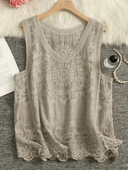Damski boho haftowany top bez rękawów na lato i czas wolny