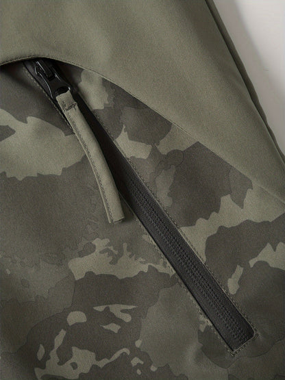 Chaqueta unisex para exteriores, camuflaje verde, con capucha y cremallera