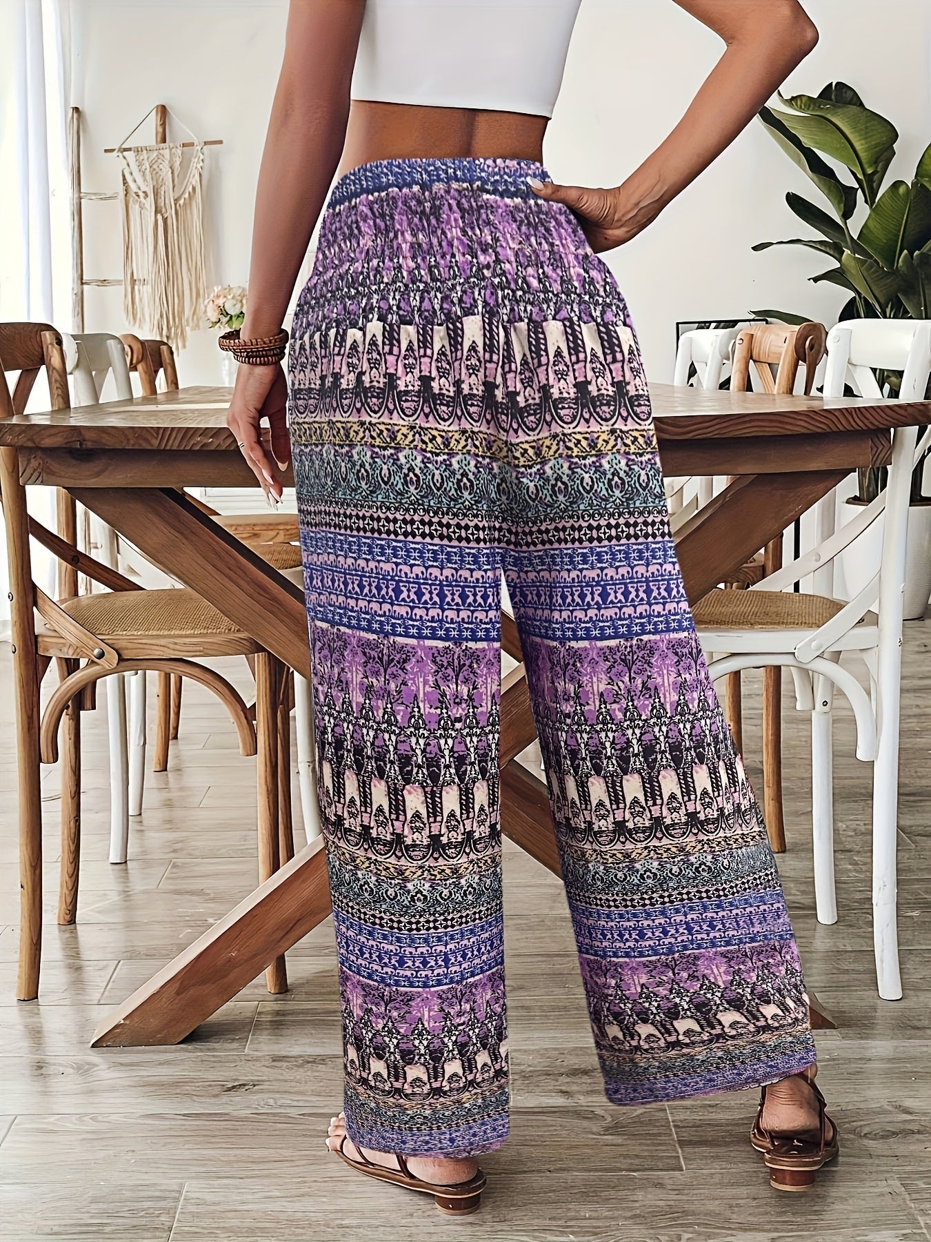 Damen Weite Boho-Hose mit geometrischem Muster für Urlaub und Freizeit