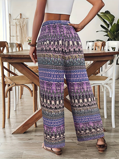 Damen Weite Boho-Hose mit geometrischem Muster für Urlaub und Freizeit