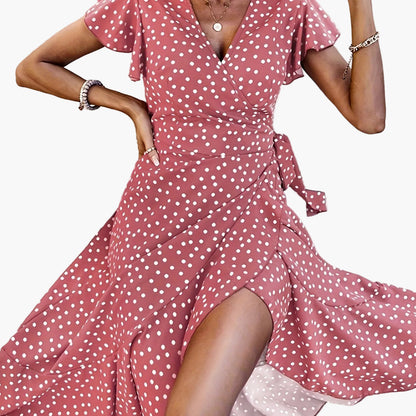 Damen Elegantes Polka Dot Wickelkleid für Freizeit & Sommer