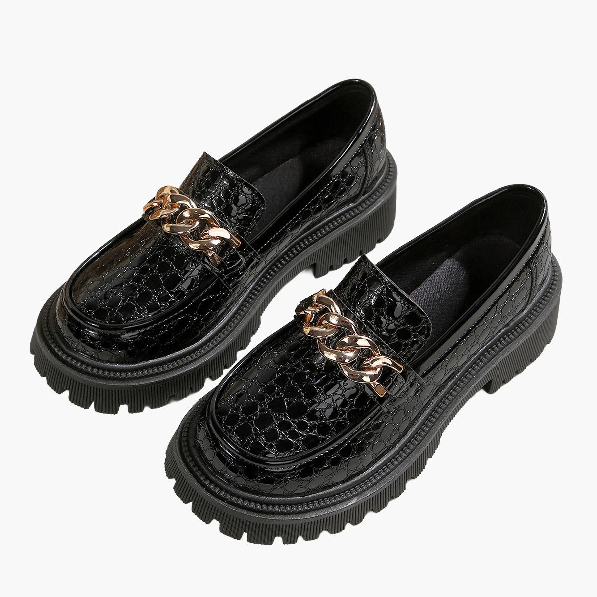 Mocassino chunky da donna con decorazione a catena – Scarpe slip-on alla moda per tutti i giorni e ufficio