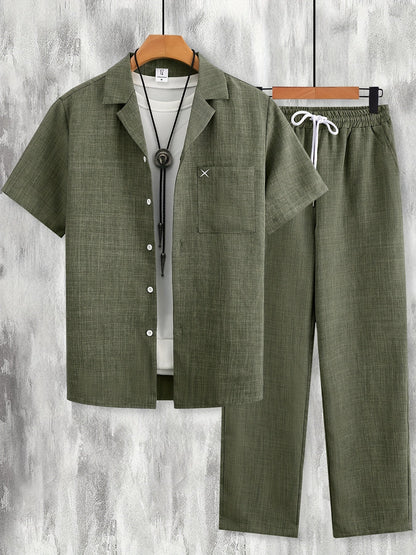 Set estivo uomo con camicia a maniche corte e pantaloni – Completo casual per tempo libero, quotidiano e vacanze