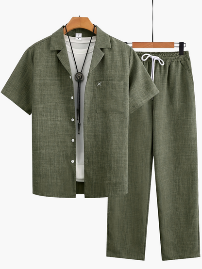 Set estivo uomo con camicia a maniche corte e pantaloni – Completo casual per tempo libero, quotidiano e vacanze