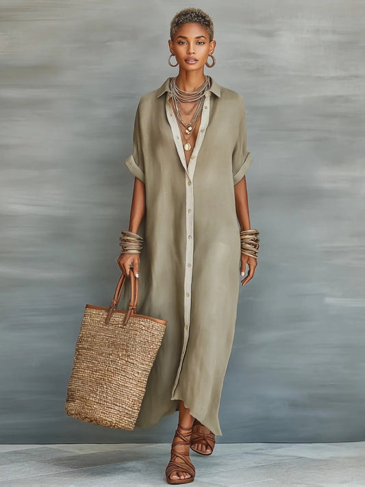 Vestido largo de mujer, vestido camisero, elegante, casual, moda de verano para la playa