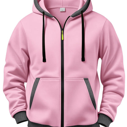 Unisex-hættetrøje med lynlås, pink og grå