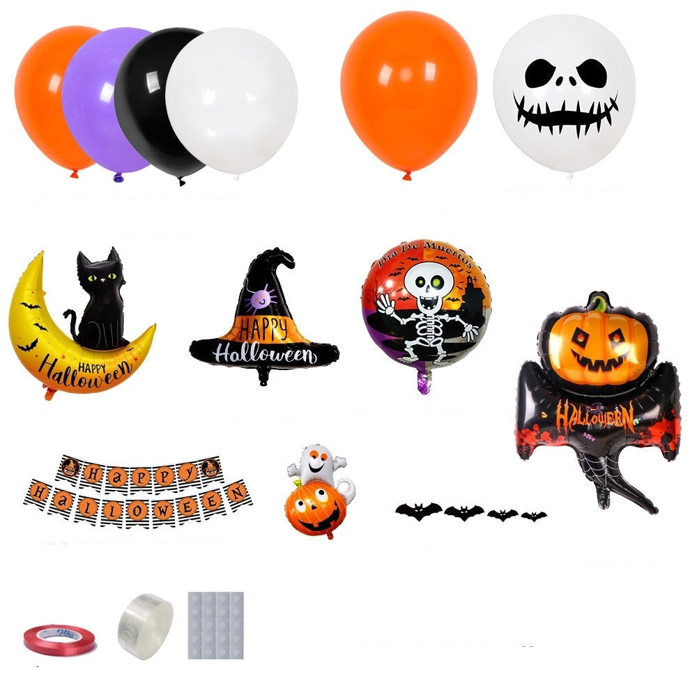 Halloween festdekorasjon ballongsett for barn og voksne – Skummel romdekorasjon til Halloween-fester, gresskar- og skjelettmotiver