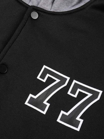 Herren Kapuzenjacke College-Stil Schwarz Grau mit "LA 77" Aufdruck