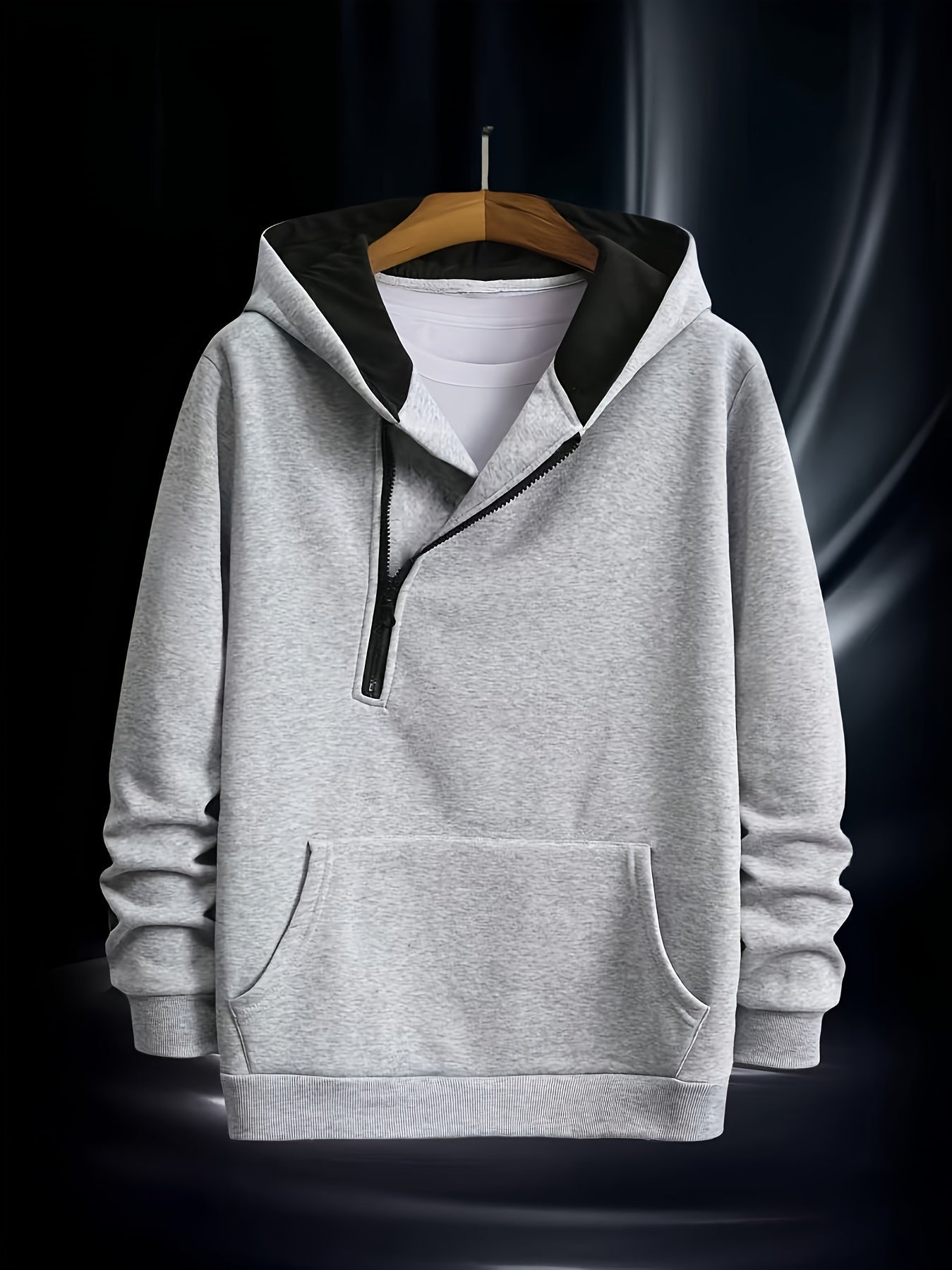 Herren Kapuzenpullover mit diagonalem Reißverschluss Kängurutasche