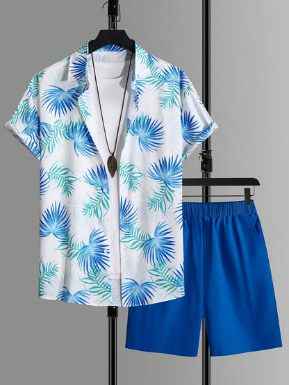 Ensemble d'été homme Chemise décontractée à imprimé tropical et short – Parfait pour la plage et les vacances