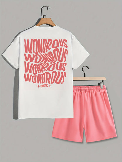 Męski zestaw streetwear z koszulką z grafiką i szortami – nowoczesny casualowy look, styl miejski