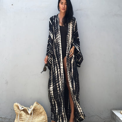 Dame maxikjole kimono-stil for ferie og strand, elegant overtrekksdesign