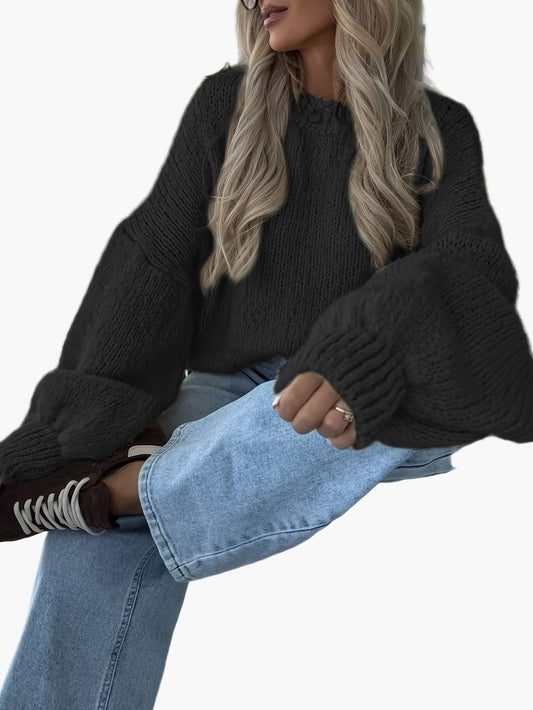 Pull oversize pour femme avec manches ballon pour l'automne et l'hiver – Look décontracté tendance