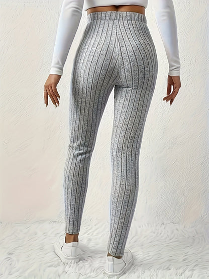 Leggings da donna a coste con vita alta e dettaglio a farfalla