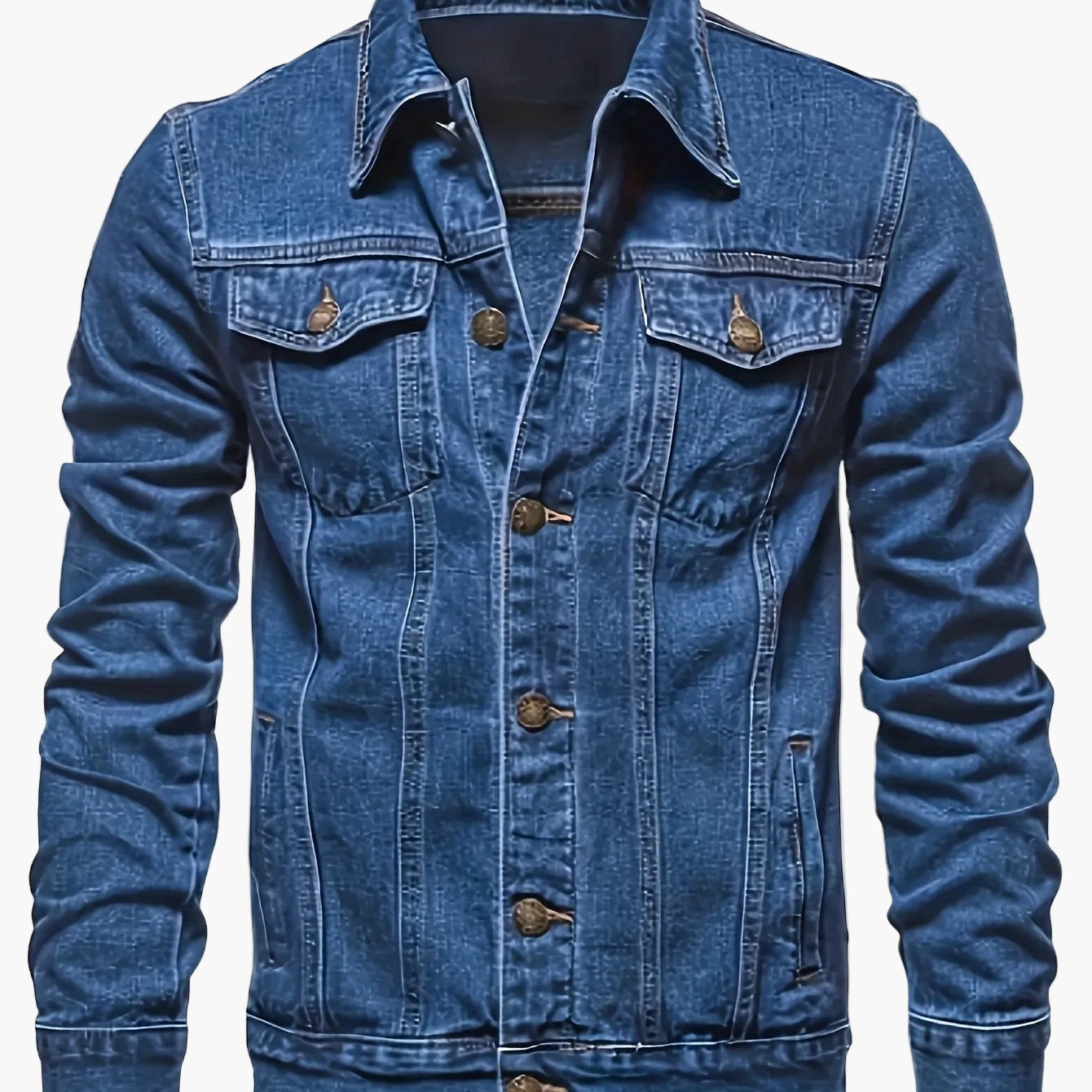 Giacca di jeans da uomo in denim stile classico per tempo libero e uso quotidiano