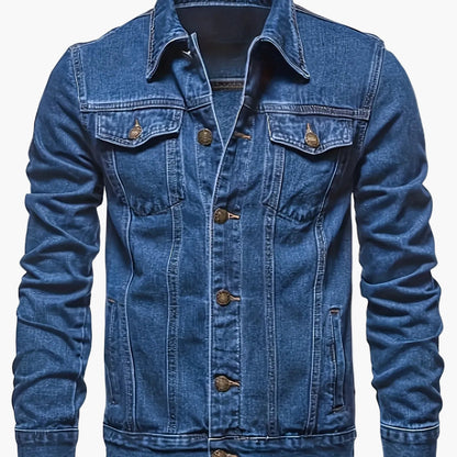 Giacca di jeans da uomo in denim stile classico per tempo libero e uso quotidiano